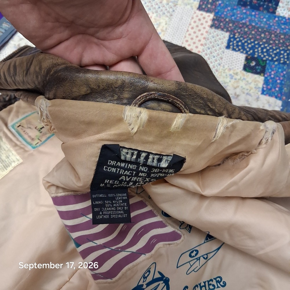 Avirex Type A-2 Leather Bomber Jacket Mens XXL Brown Flight Stars and Stripes - Picture 12 of 16